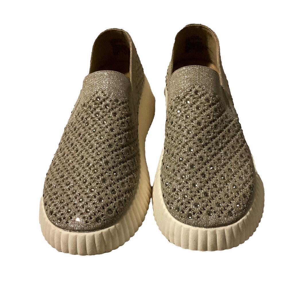 white mountain dyle’s Rhinstone Woven Knit sneaker/ slight wedge
